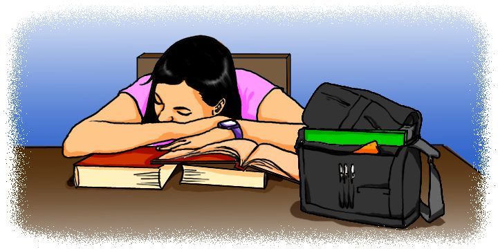 Cartoon: Woman taking a nap while studying