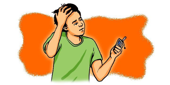 Cartoon: Man looking at mobile phone