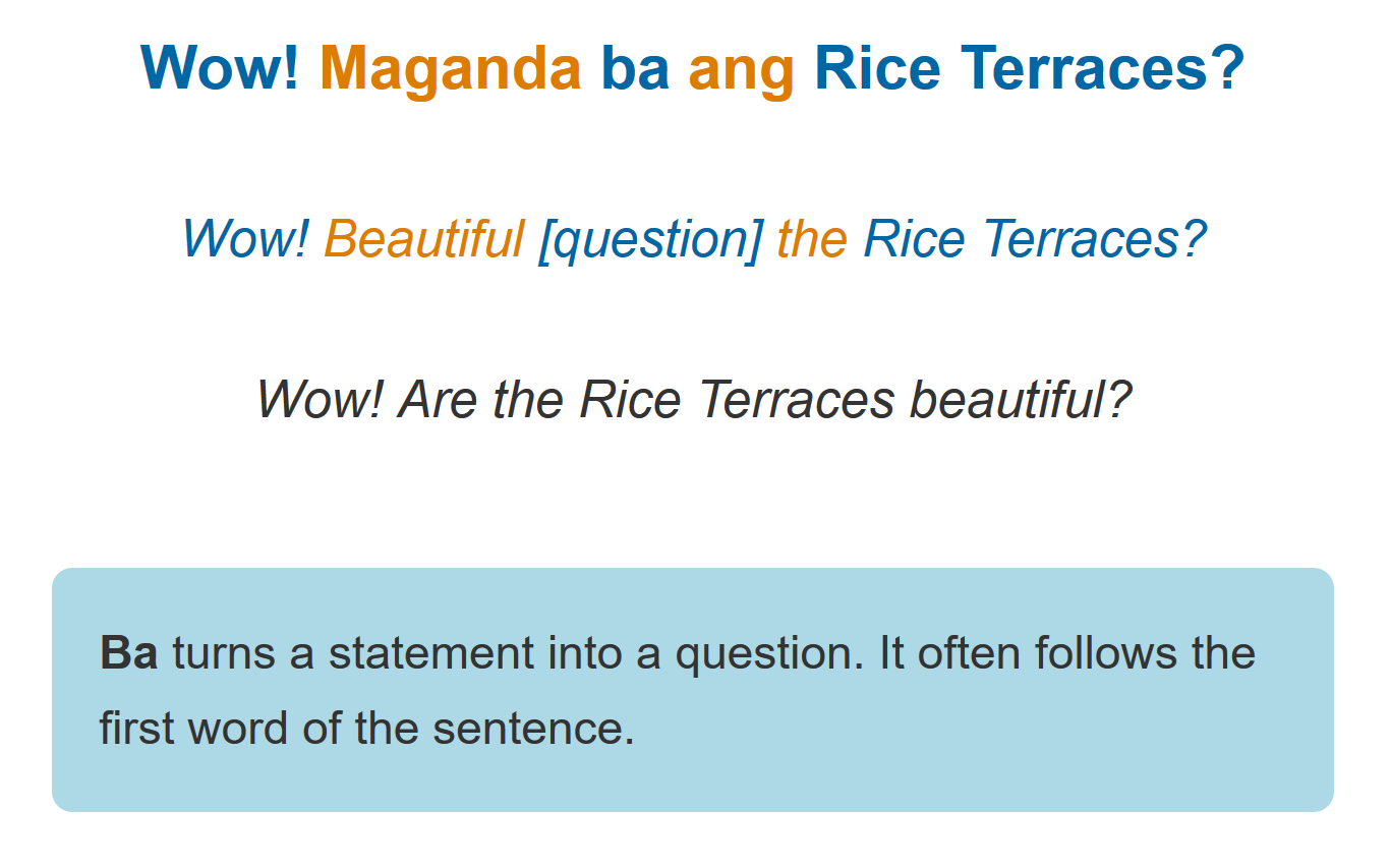 Grammar note that helps you understand how Tagalog works